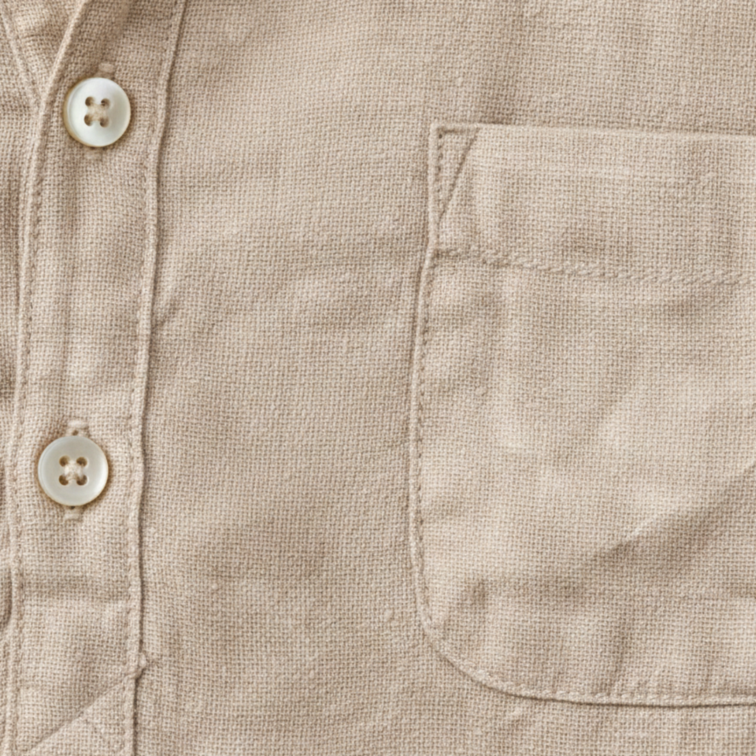 Men's Short Sleeve Shirt With Mandarin Collar and Pocket
