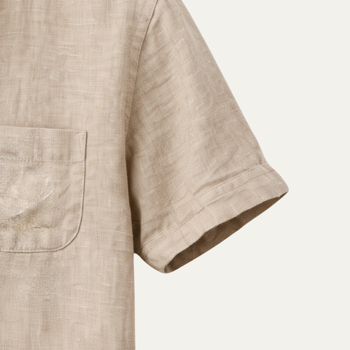 Men's Short Sleeve Shirt With Mandarin Collar and Pocket