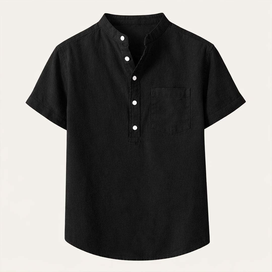 Men's Short Sleeve Shirt With Mandarin Collar and Pocket