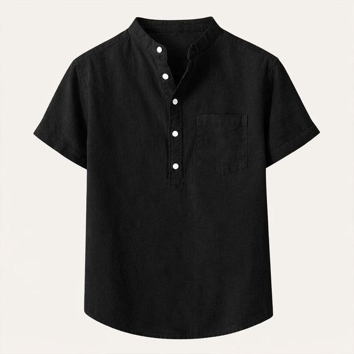 Men's Short Sleeve Shirt With Mandarin Collar and Pocket