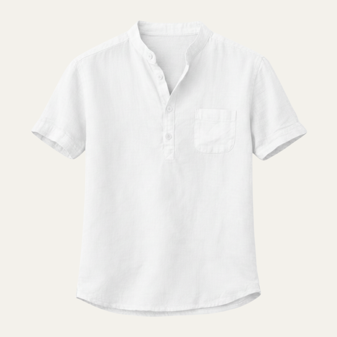 Men's Short Sleeve Shirt With Mandarin Collar and Pocket