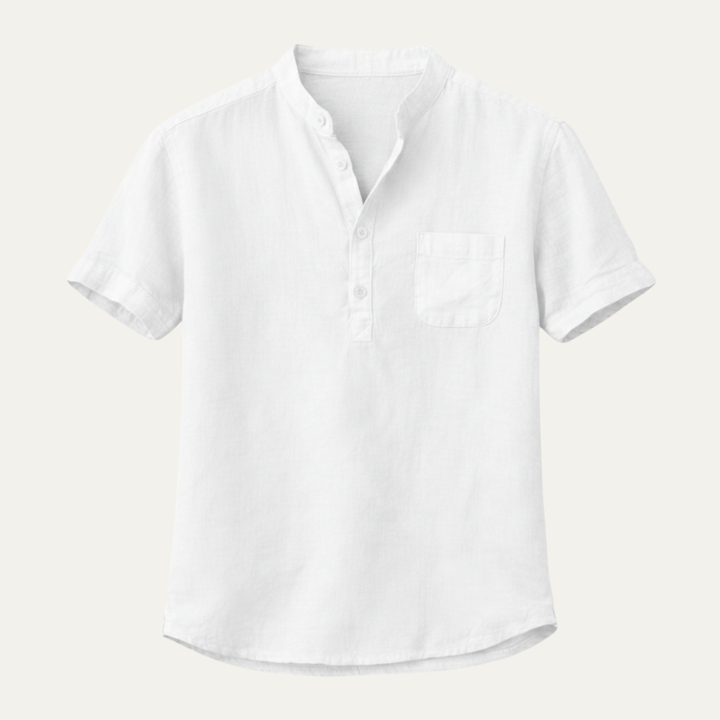 Men's Short Sleeve Shirt With Mandarin Collar and Pocket