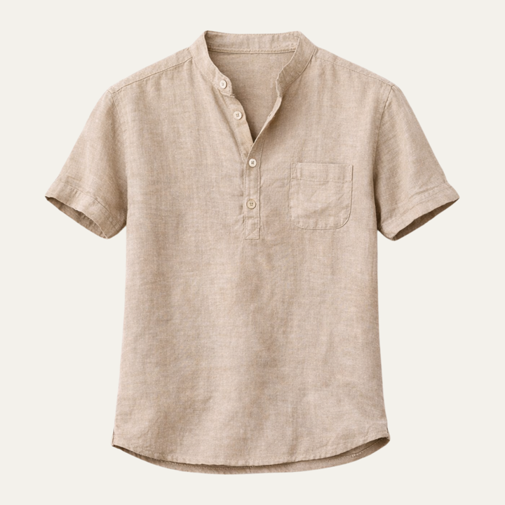 Men's Short Sleeve Shirt With Mandarin Collar and Pocket