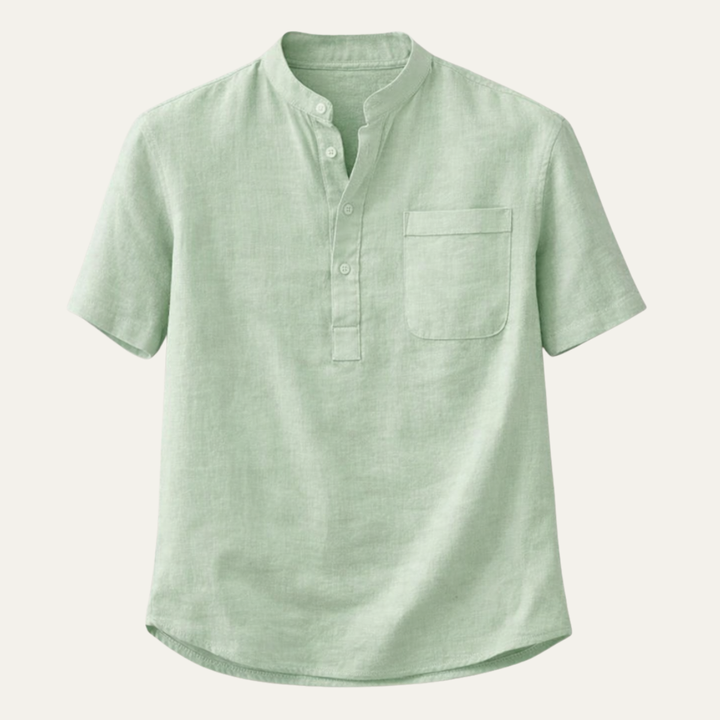 Men's Short Sleeve Shirt With Mandarin Collar and Pocket