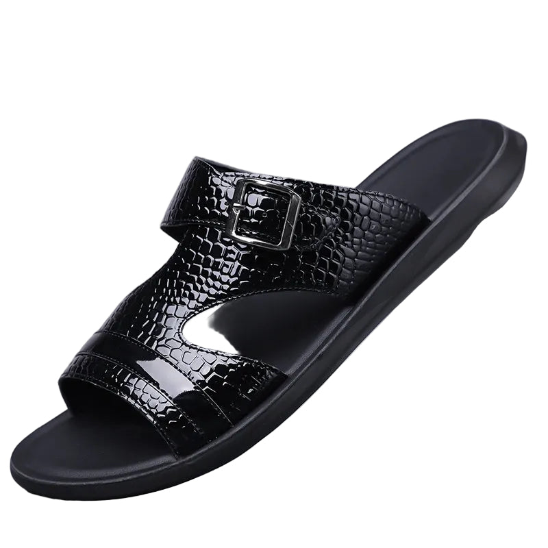 Men’s Slide Sandals with Adjustable Buckle and Cut-Out Upper