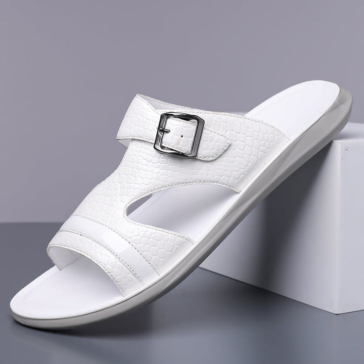 Men’s Slide Sandals with Adjustable Buckle and Cut-Out Upper