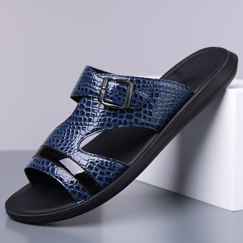 Men’s Slide Sandals with Adjustable Buckle and Cut-Out Upper