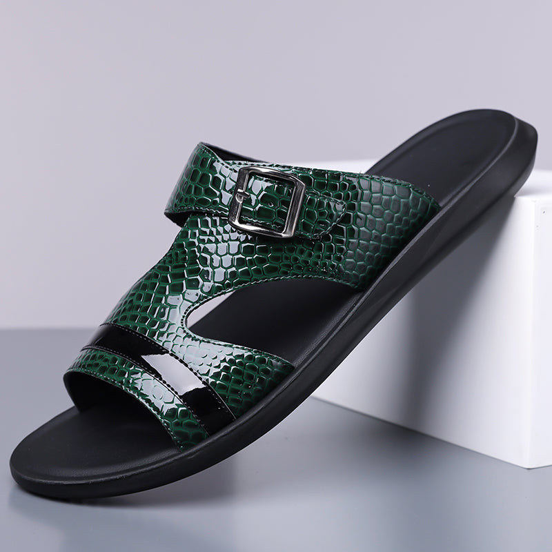 Men’s Slide Sandals with Adjustable Buckle and Cut-Out Upper
