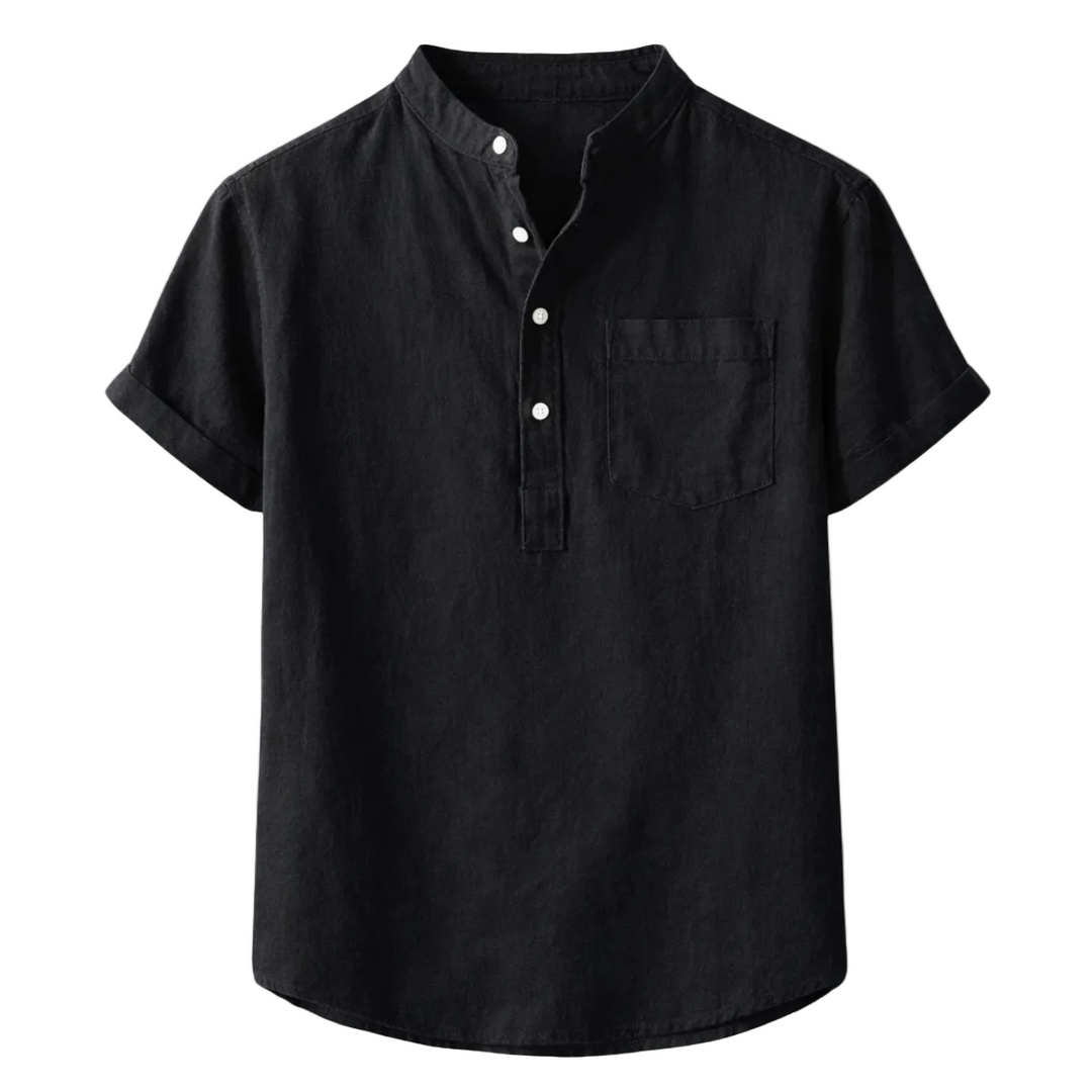 Men's Stand Collar Short Sleeve Shirt With Chest Pocket