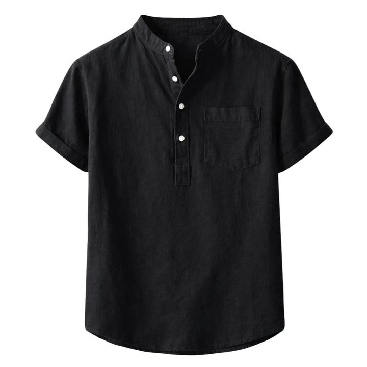Men's Stand Collar Short Sleeve Shirt With Chest Pocket
