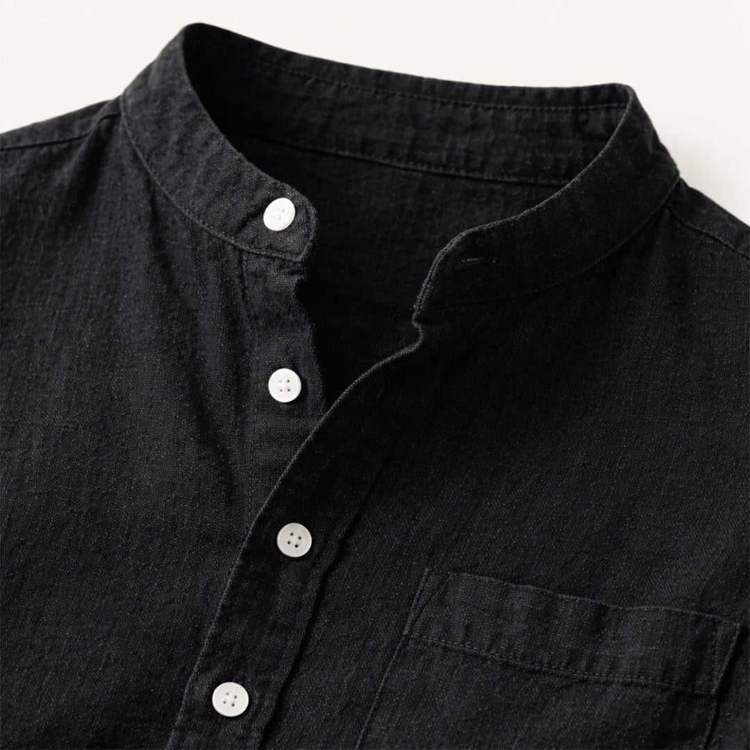 Men's Stand Collar Short Sleeve Shirt With Chest Pocket