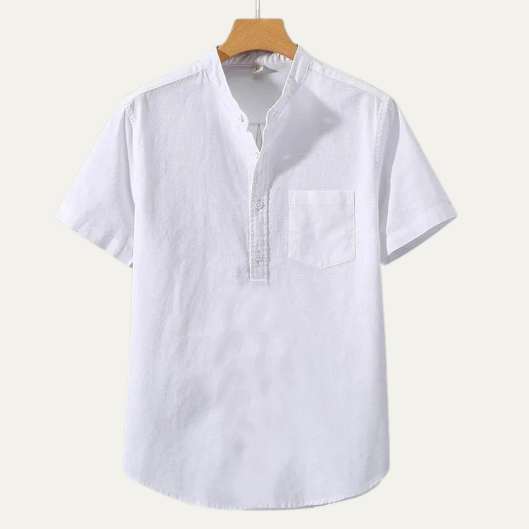 Men's Stand Collar Short Sleeve Shirt With Chest Pocket