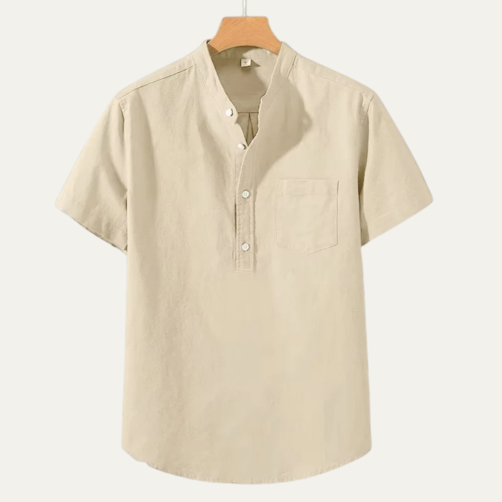 Men's Stand Collar Short Sleeve Shirt With Chest Pocket