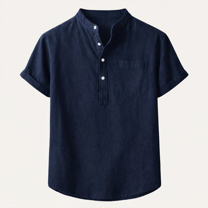 Men's Stand Collar Short Sleeve Shirt With Chest Pocket