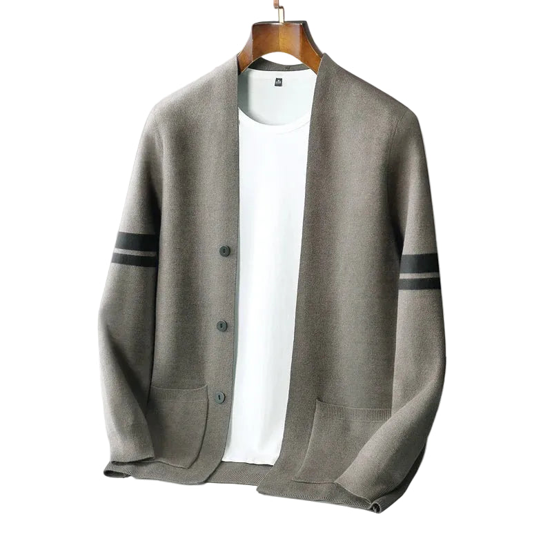 Men’s Stripe-Sleeve Button-Front Knit Cardigan