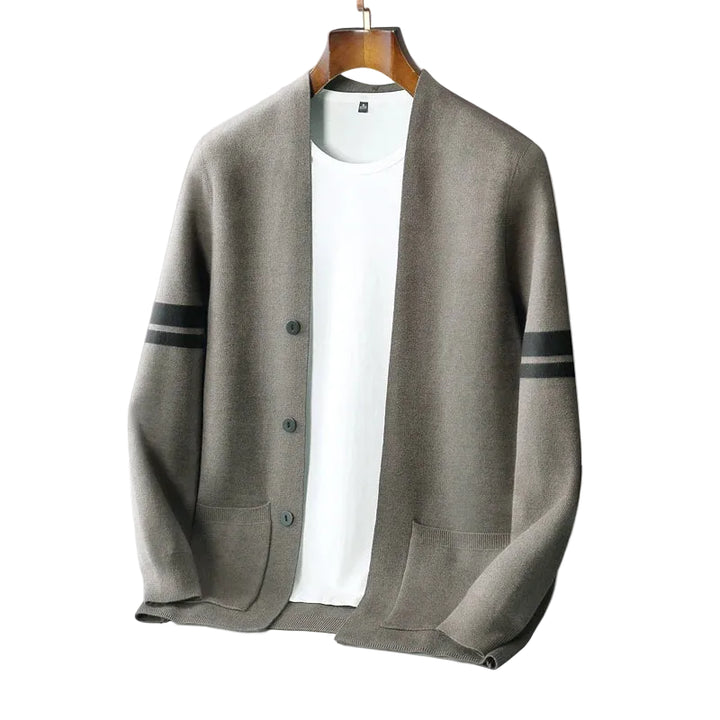 Men’s Stripe-Sleeve Button-Front Knit Cardigan