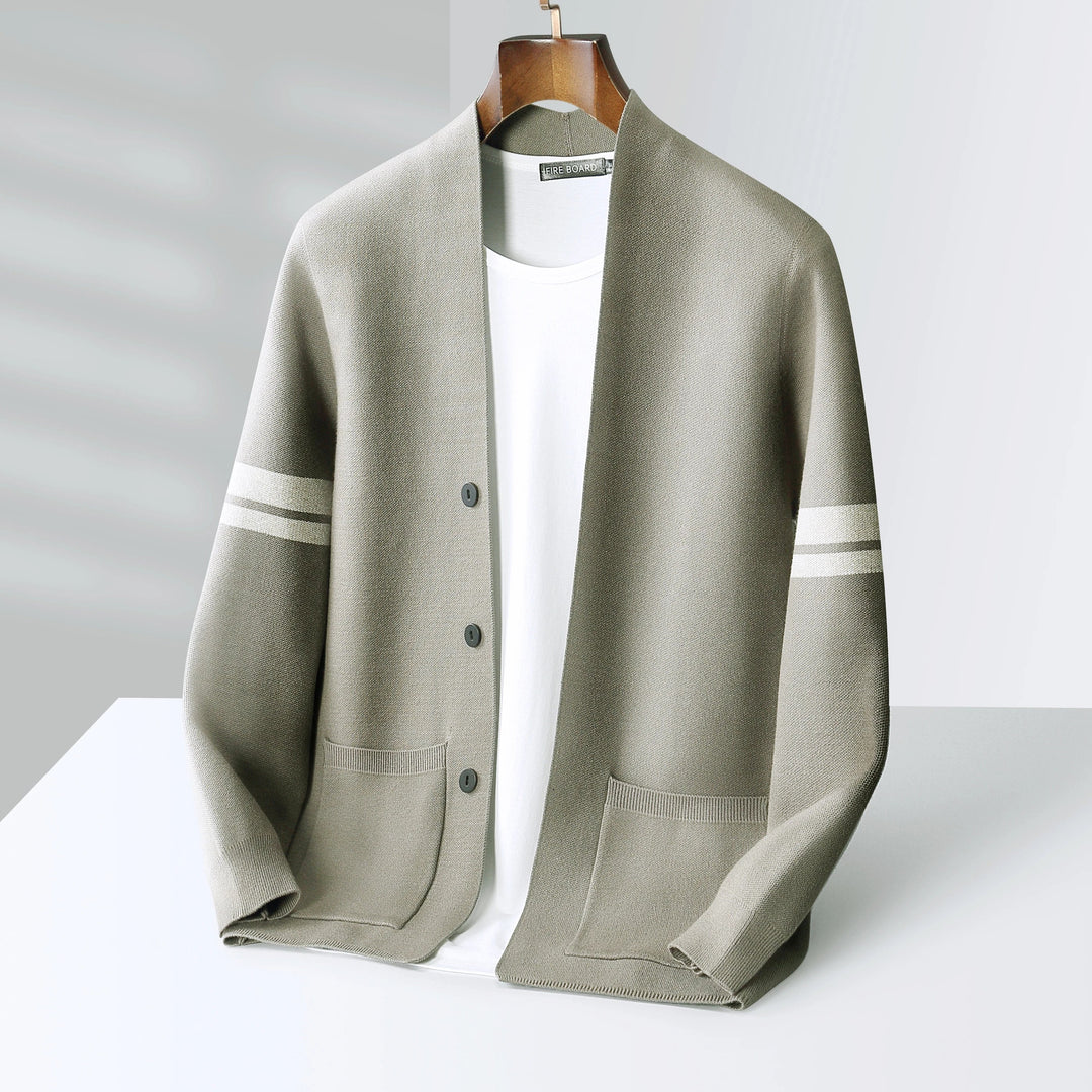 Men’s Stripe-Sleeve Button-Front Knit Cardigan