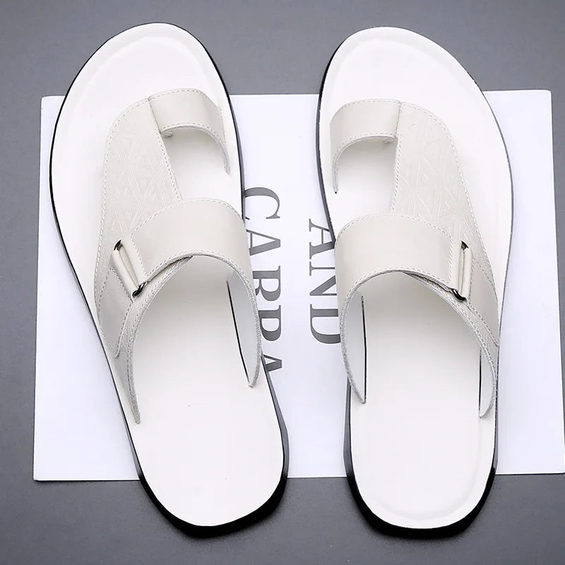 Men's T-Strap Sandals with Geometric Texture