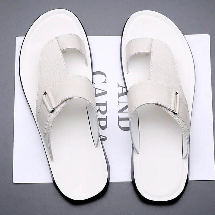 Men's T-Strap Sandals with Geometric Texture