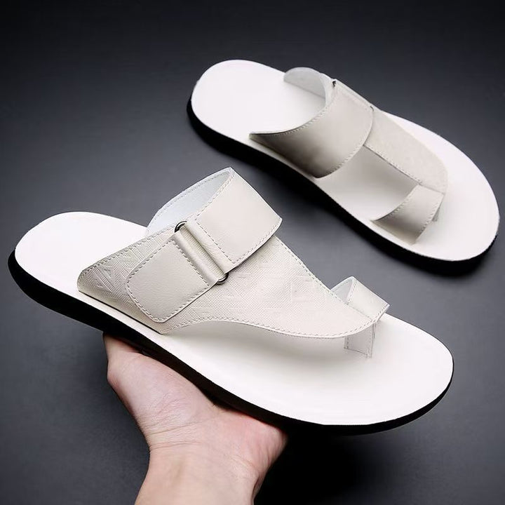 Men's T-Strap Sandals with Geometric Texture