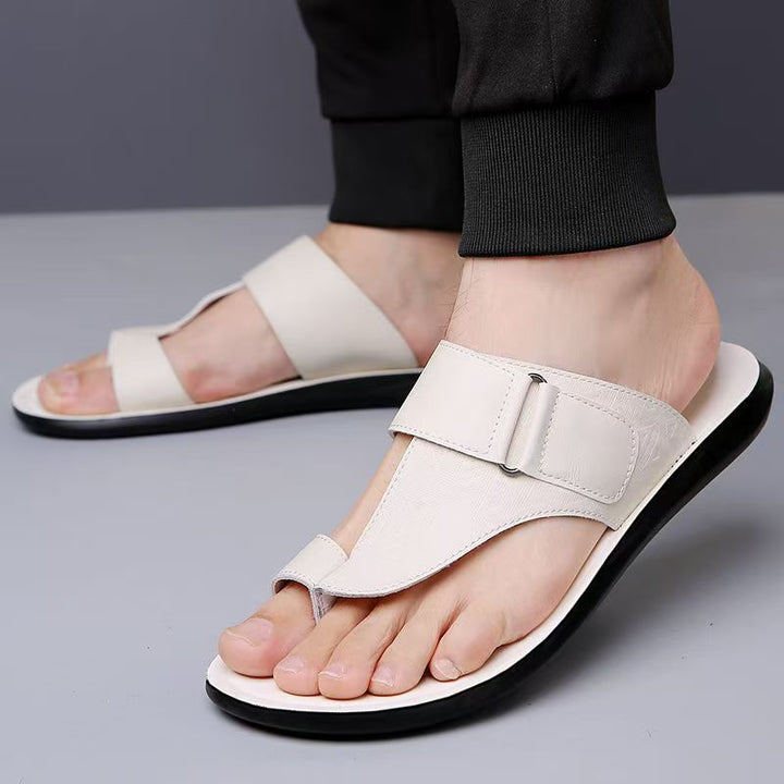 Men's T-Strap Sandals with Geometric Texture