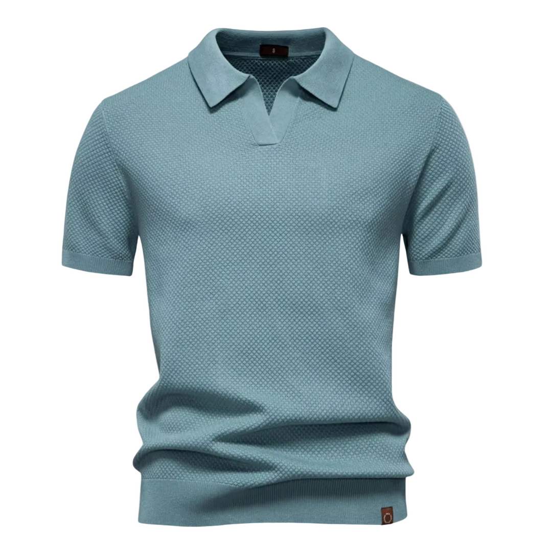 Men's Textured Knit Open Collar Polo Shirt