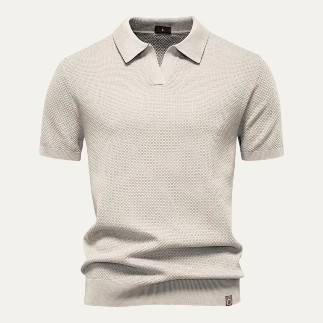 Men's Textured Knit Open Collar Polo Shirt