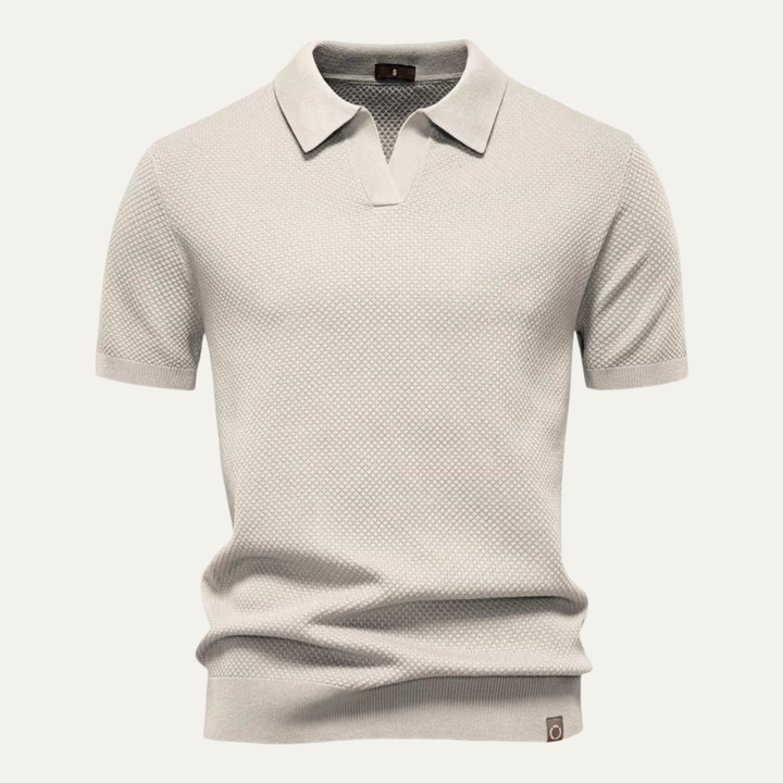 Men's Textured Knit Open Collar Polo Shirt
