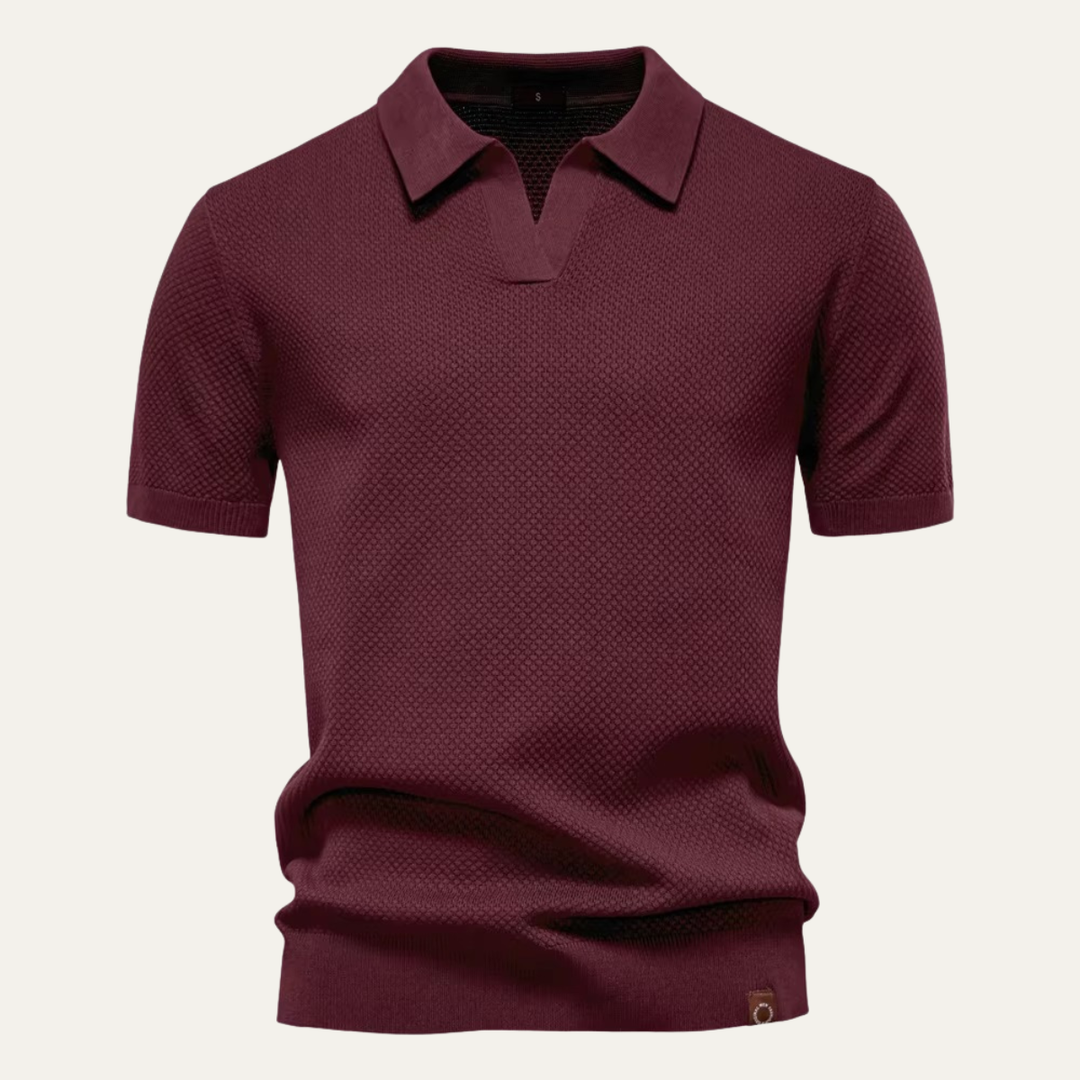 Men's Textured Knit Open Collar Polo Shirt