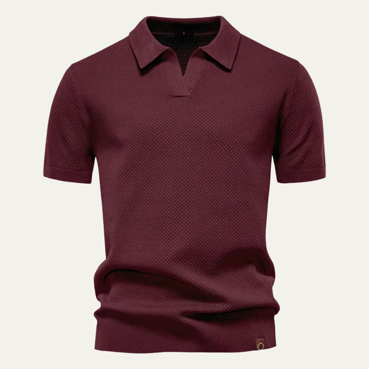 Men's Textured Knit Open Collar Polo Shirt