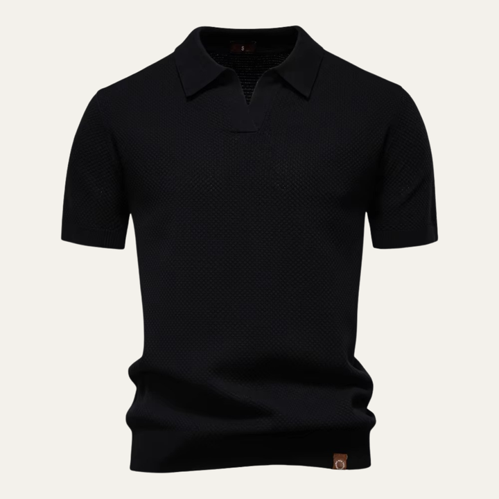 Men's Textured Knit Open Collar Polo Shirt