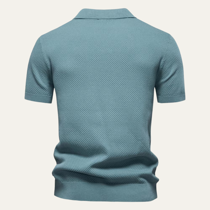 Men's Textured Knit Open Collar Polo Shirt