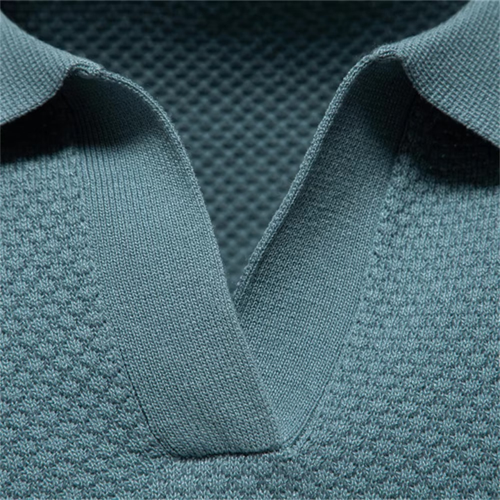 Men's Textured Knit Open Collar Polo Shirt