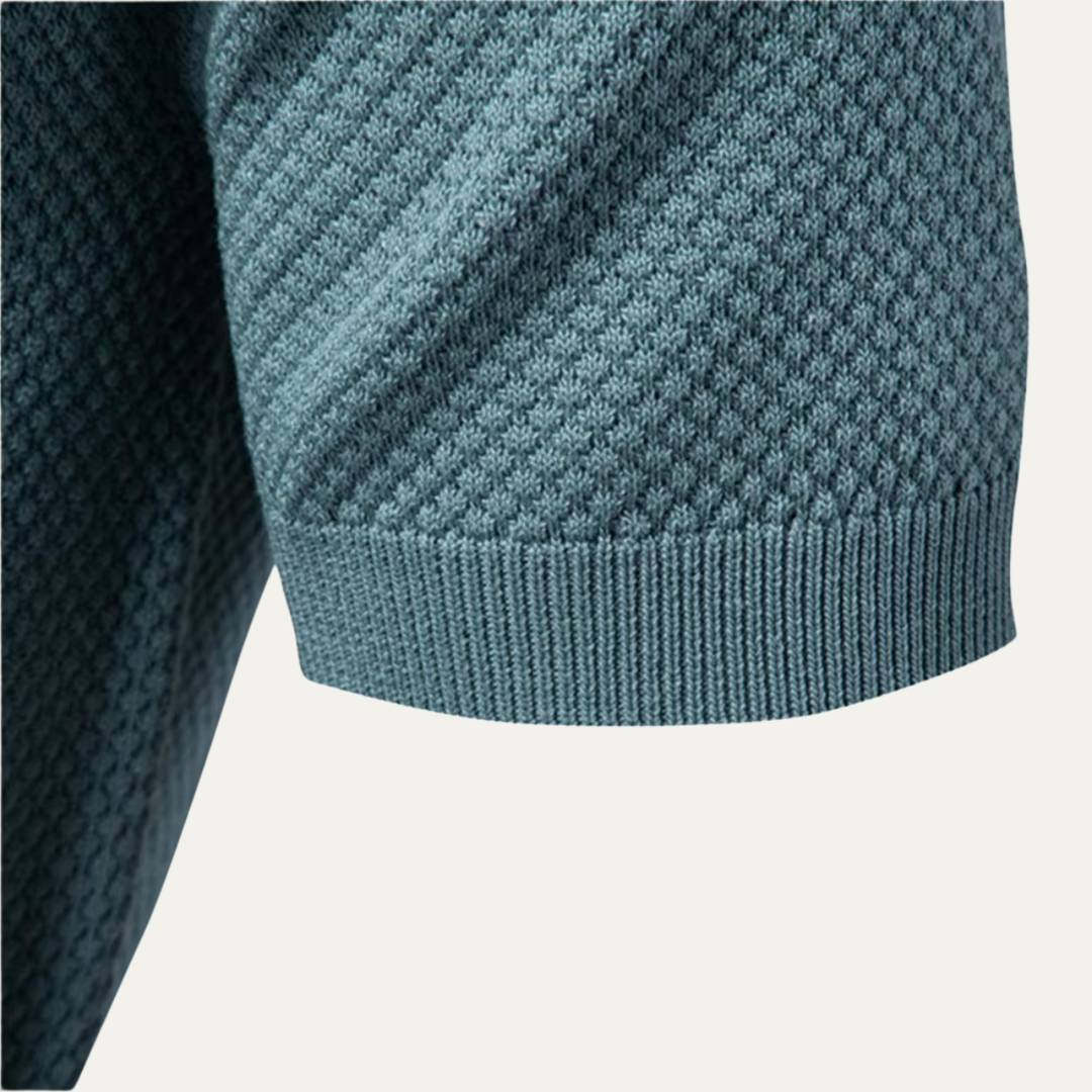 Men's Textured Knit Open Collar Polo Shirt