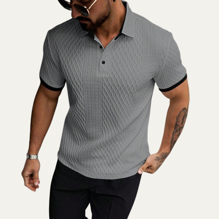 Men's Textured Knit Polo Shirt With Contrast Collar