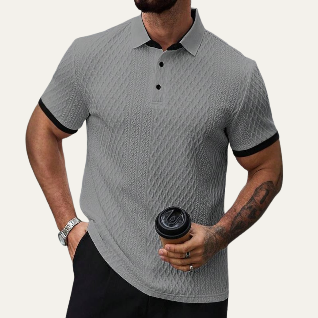 Men's Textured Knit Polo Shirt With Contrast Collar