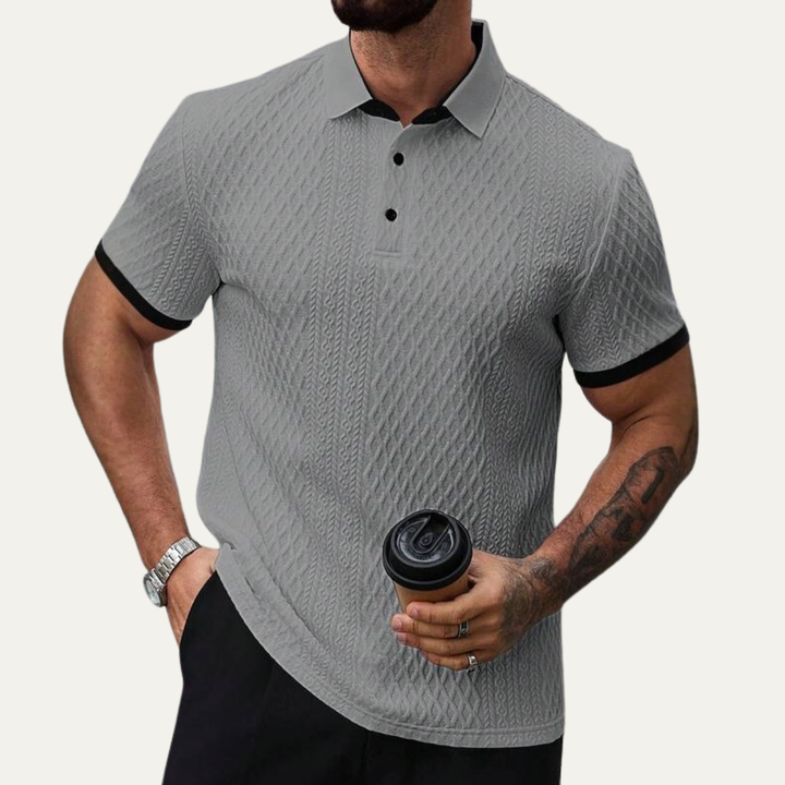 Men's Textured Knit Polo Shirt With Contrast Collar