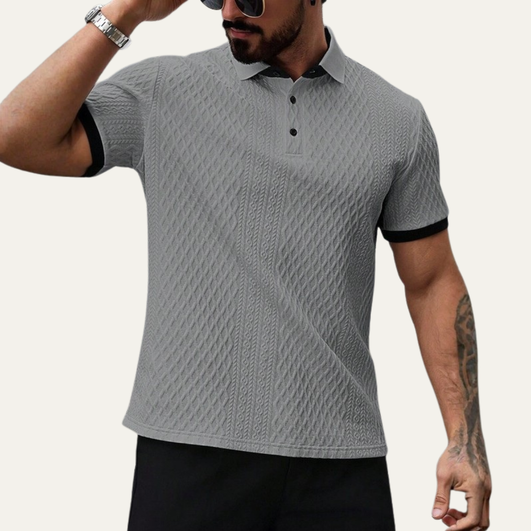 Men's Textured Knit Polo Shirt With Contrast Collar