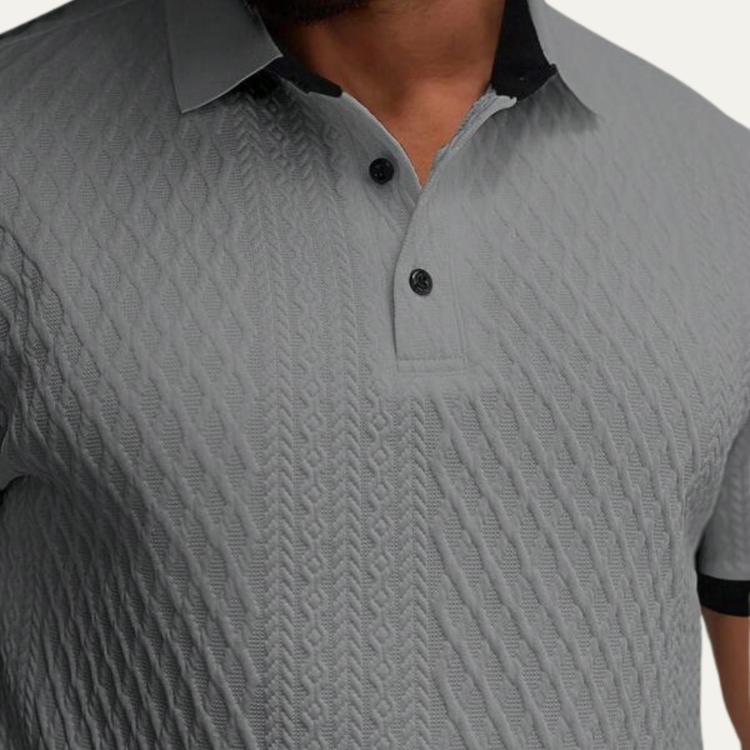 Men's Textured Knit Polo Shirt With Contrast Collar
