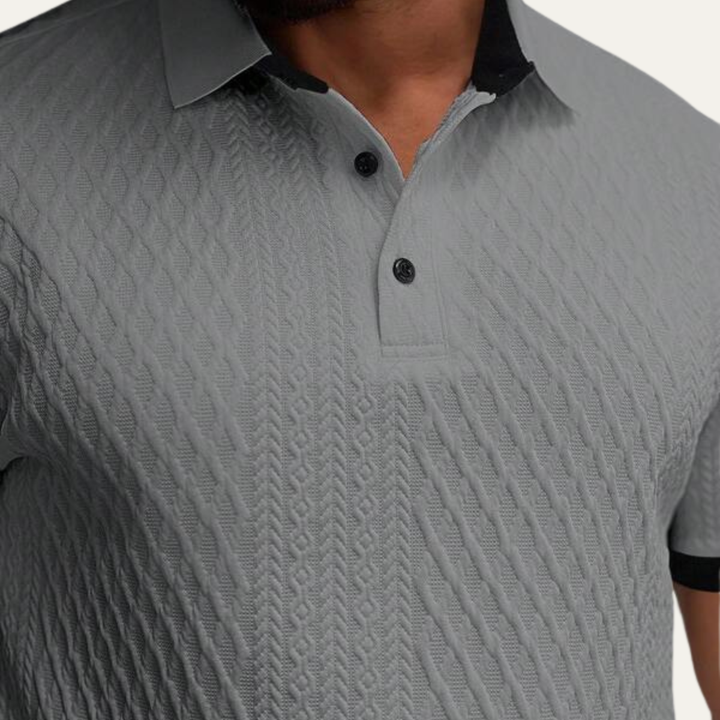 Men's Textured Knit Polo Shirt With Contrast Collar