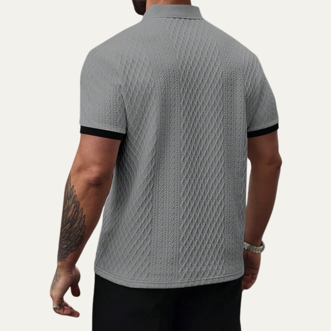 Men's Textured Knit Polo Shirt With Contrast Collar