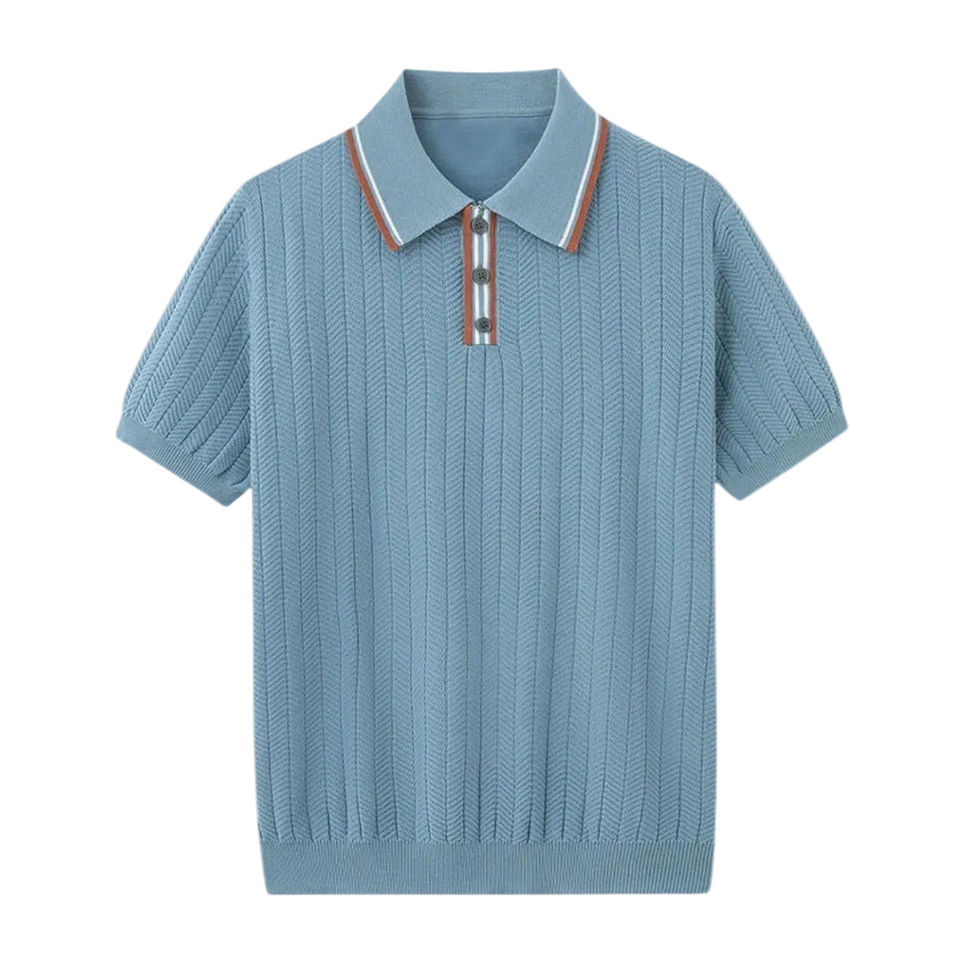Men's Textured Knit Zip Polo Shirt