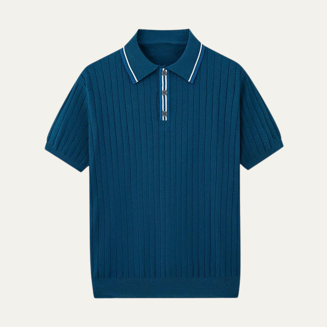 Men's Textured Knit Zip Polo Shirt