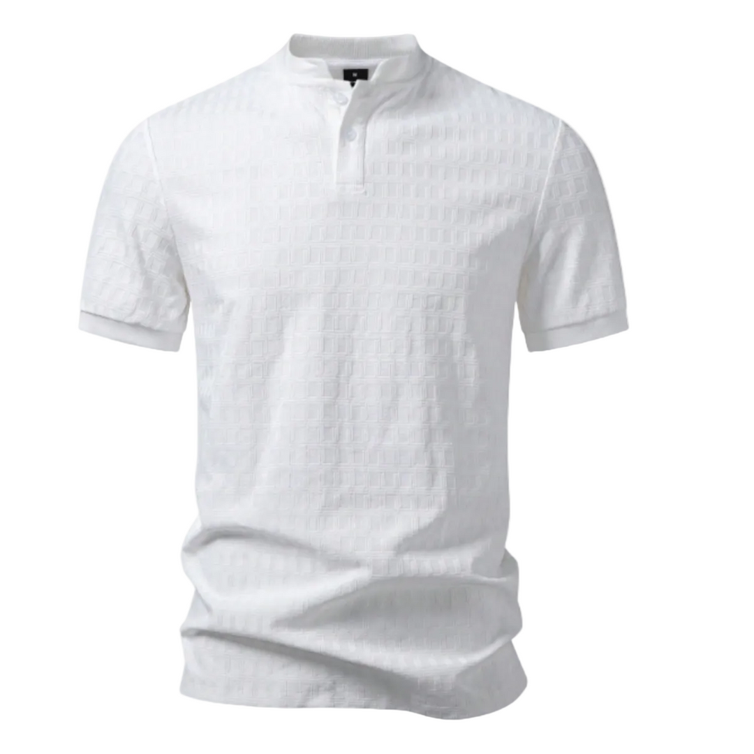 Men's Textured Woven Shirt with Band Collar