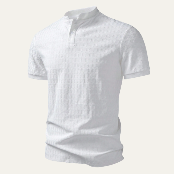 Men's Textured Woven Shirt with Band Collar