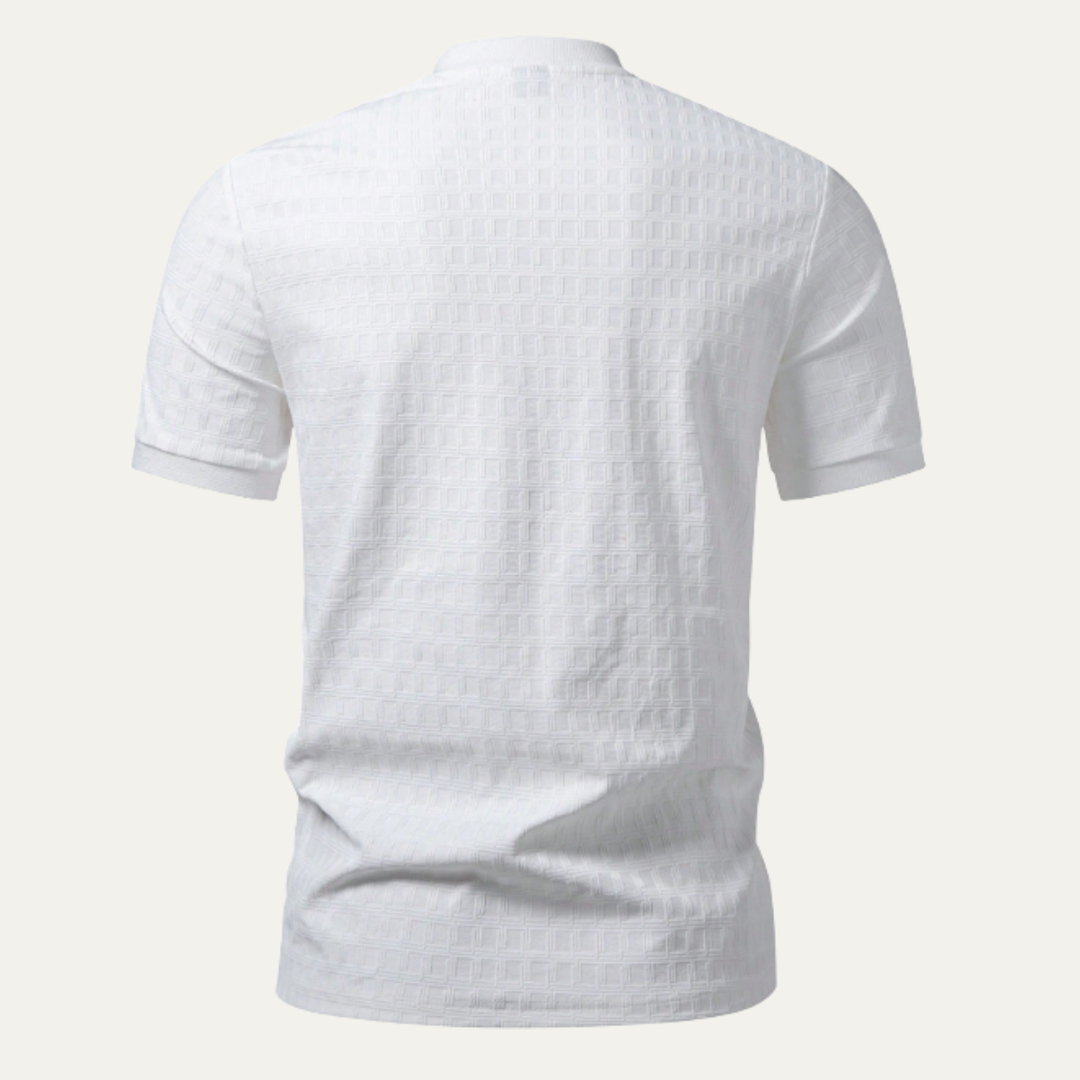 Men's Textured Woven Shirt with Band Collar