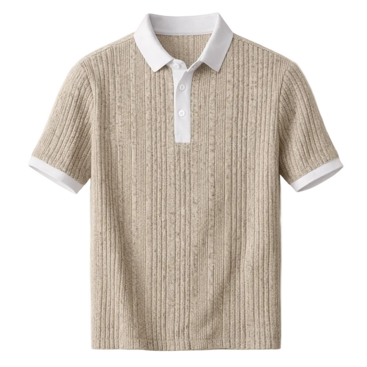 Men's Two-Tone Ribbed Knit Polo Shirt