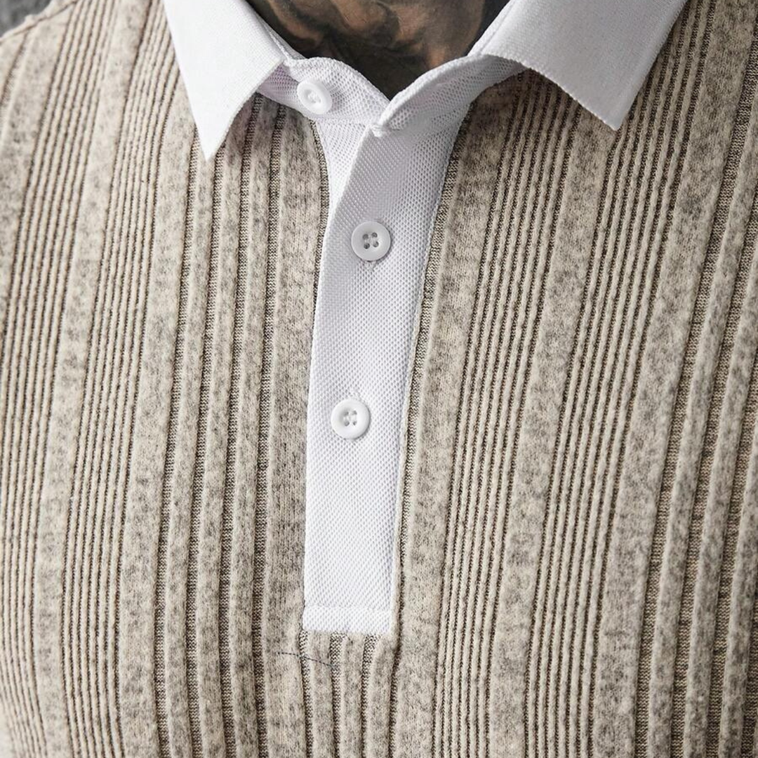 Men's Two-Tone Ribbed Knit Polo Shirt