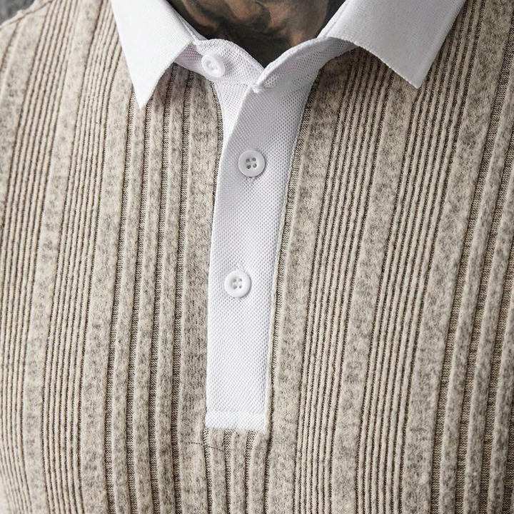 Men's Two-Tone Ribbed Knit Polo Shirt
