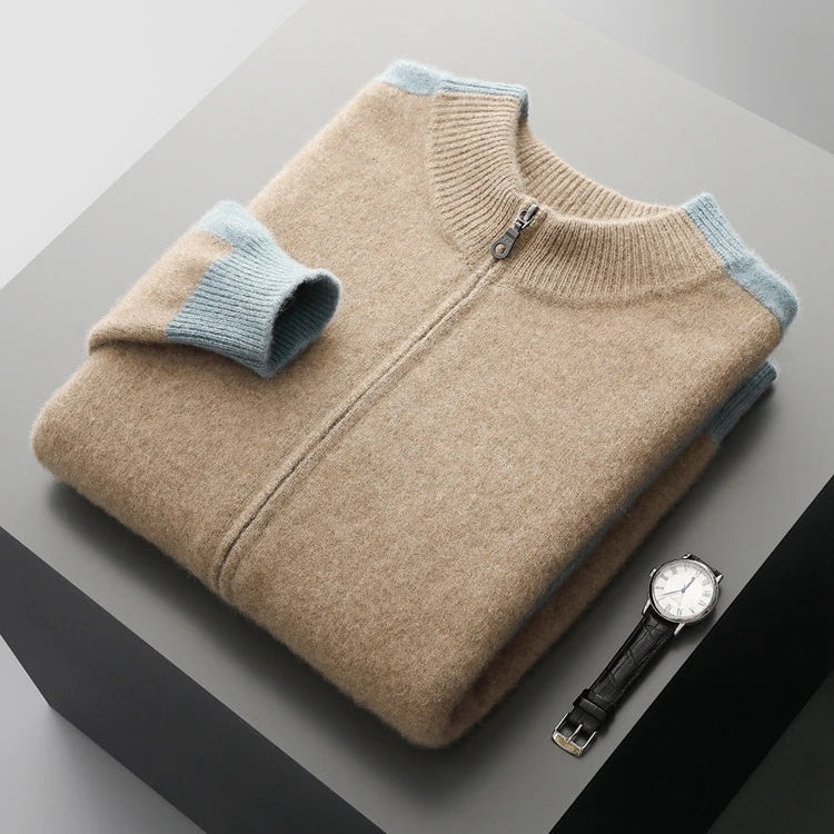 Men’s Two-Tone Zip-Front Cardigan